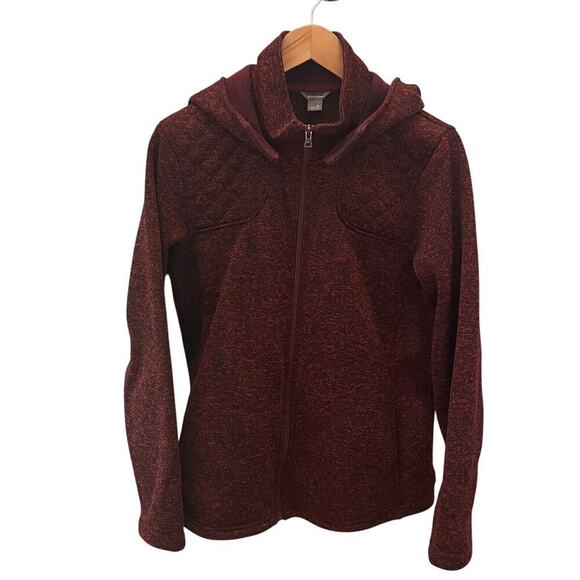 Eddie Bauer XL Fleece Jacket | Red Marled, Plaid-Lined Hood, NWOT, Full Zip $130 - Picture 1 of 7